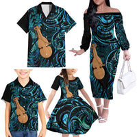Kotiate New Zealand Family Matching Off The Shoulder Long Sleeve Dress and Hawaiian Shirt Maori Weapon Paua Shell Haka Fern LT14 - Polynesian Pride