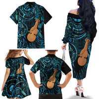 Kotiate New Zealand Family Matching Off The Shoulder Long Sleeve Dress and Hawaiian Shirt Maori Weapon Paua Shell Haka Fern LT14 Mom's Dress Turquoise - Polynesian Pride