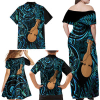 Kotiate New Zealand Family Matching Off Shoulder Maxi Dress and Hawaiian Shirt Maori Weapon Paua Shell Haka Fern LT14 Mom's Dress Turquoise - Polynesian Pride