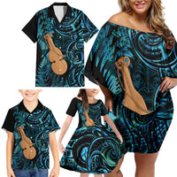 Kotiate New Zealand Family Matching Off Shoulder Short Dress and Hawaiian Shirt Maori Weapon Paua Shell Haka Fern