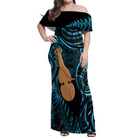 Kotiate New Zealand Off Shoulder Maxi Dress Maori Weapon Paua Shell Haka Fern LT14 Women Turquoise - Polynesian Pride