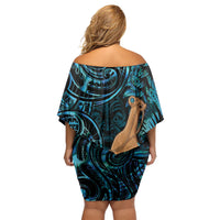 Kotiate New Zealand Off Shoulder Short Dress Maori Weapon Paua Shell Haka Fern LT14 - Polynesian Pride