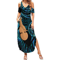 Kotiate New Zealand Summer Maxi Dress Maori Weapon Paua Shell Haka Fern LT14 Women Turquoise - Polynesian Pride