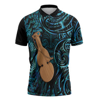 Kotiate New Zealand Zipper Polo Shirt Maori Weapon Paua Shell Haka Fern