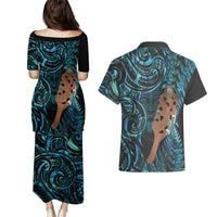 Maripi New Zealand Couples Matching Puletasi and Hawaiian Shirt Maori Weapon Paua Shell Haka Fern