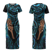 Maripi New Zealand Couples Matching Short Sleeve Bodycon Dress and Hawaiian Shirt Maori Weapon Paua Shell Haka Fern LT14 - Polynesian Pride