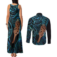 Maripi New Zealand Couples Matching Tank Maxi Dress and Long Sleeve Button Shirt Maori Weapon Paua Shell Haka Fern