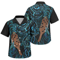 Maripi New Zealand Family Matching Long Sleeve Bodycon Dress and Hawaiian Shirt Maori Weapon Paua Shell Haka Fern LT14 Son's Shirt Turquoise - Polynesian Pride