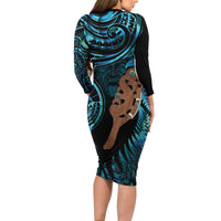 Maripi New Zealand Family Matching Long Sleeve Bodycon Dress and Hawaiian Shirt Maori Weapon Paua Shell Haka Fern