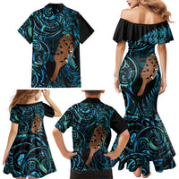 Maripi New Zealand Family Matching Mermaid Dress and Hawaiian Shirt Maori Weapon Paua Shell Haka Fern LT14 Mom's Dress Turquoise - Polynesian Pride