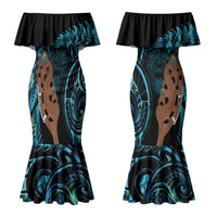 Maripi New Zealand Family Matching Mermaid Dress and Hawaiian Shirt Maori Weapon Paua Shell Haka Fern LT14 Mom's Dress Turquoise - Polynesian Pride