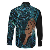Maripi New Zealand Family Matching Off The Shoulder Long Sleeve Dress and Hawaiian Shirt Maori Weapon Paua Shell Haka Fern LT14 Son's Shirt Turquoise - Polynesian Pride