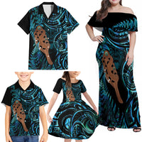 Maripi New Zealand Family Matching Off Shoulder Maxi Dress and Hawaiian Shirt Maori Weapon Paua Shell Haka Fern
