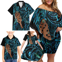 Maripi New Zealand Family Matching Off Shoulder Short Dress and Hawaiian Shirt Maori Weapon Paua Shell Haka Fern