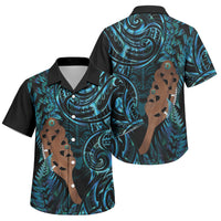 Maripi New Zealand Family Matching Off Shoulder Short Dress and Hawaiian Shirt Maori Weapon Paua Shell Haka Fern LT14 Son's Shirt Turquoise - Polynesian Pride