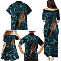 Maripi New Zealand Family Matching Puletasi and Hawaiian Shirt Maori Weapon Paua Shell Haka Fern LT14 Mom's Dress Turquoise - Polynesian Pride