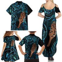 Maripi New Zealand Family Matching Summer Maxi Dress and Hawaiian Shirt Maori Weapon Paua Shell Haka Fern LT14 Mom's Dress Turquoise - Polynesian Pride
