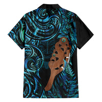 Maripi New Zealand Family Matching Summer Maxi Dress and Hawaiian Shirt Maori Weapon Paua Shell Haka Fern LT14 Dad's Shirt - Long Sleeve Turquoise - Polynesian Pride