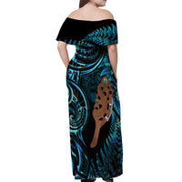 Maripi New Zealand Off Shoulder Maxi Dress Maori Weapon Paua Shell Haka Fern LT14 - Polynesian Pride