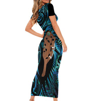 Maripi New Zealand Short Sleeve Bodycon Dress Maori Weapon Paua Shell Haka Fern
