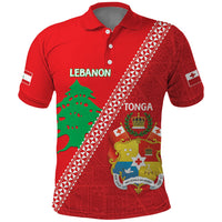 Tonga And Lebanon Polo Shirt 2026 Together Half Style LT14 Red - Polynesian Pride