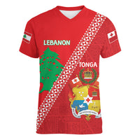 Tonga And Lebanon Women V-Neck T-Shirt 2026 Together Half Style