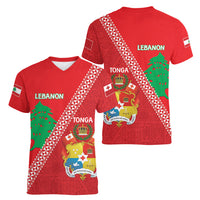 Tonga And Lebanon Women V-Neck T-Shirt 2026 Together Half Style