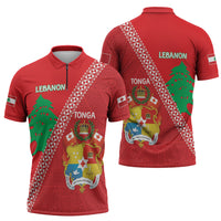 Tonga And Lebanon Zipper Polo Shirt 2026 Together Half Style LT14 - Polynesian Pride