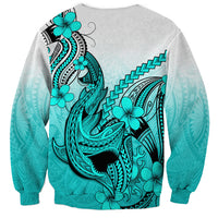 Hawaii Sweatshirt Polynesian Shark Tattoo With Plumeria Turquoise Gradient LT14 - Polynesian Pride