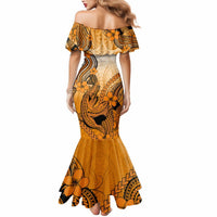 Hawaii Mermaid Dress Polynesian Shark Tattoo With Plumeria Orange Gradient LT14 - Polynesian Pride