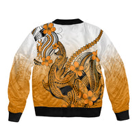 Hawaii Sleeve Zip Bomber Jacket Polynesian Shark Tattoo With Plumeria Orange Gradient LT14 - Polynesian Pride