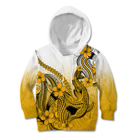 Hawaii Kid Hoodie Polynesian Shark Tattoo With Plumeria Gold Gradient LT14 Gold - Polynesian Pride