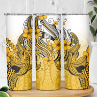 Hawaii Skinny Tumbler Polynesian Shark Tattoo With Plumeria Gold Gradient
