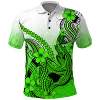 Hawaii Polo Shirt Polynesian Shark Tattoo With Plumeria Green Gradient LT14 Green - Polynesian Pride