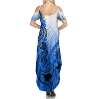 Hawaii Summer Maxi Dress Polynesian Shark Tattoo With Plumeria Blue Gradient LT14 - Polynesian Pride