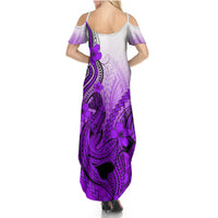 Hawaii Summer Maxi Dress Polynesian Shark Tattoo With Plumeria Purple Gradient LT14 - Polynesian Pride