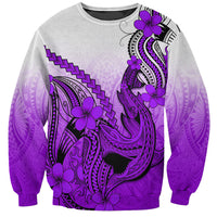Hawaii Sweatshirt Polynesian Shark Tattoo With Plumeria Purple Gradient LT14 Unisex Purple - Polynesian Pride