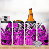 Hawaii 4 in 1 Can Cooler Tumbler Polynesian Shark Tattoo With Plumeria Pink Gradient