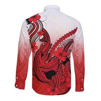 Hawaii Long Sleeve Button Shirt Polynesian Shark Tattoo With Plumeria Red Gradient LT14 - Polynesian Pride