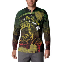 Personalised Hawaii Nene Goose Button Sweatshirt Hawaiian Map Hibiscus Polynesian Art - Reggae Gradient