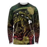 Personalised Hawaii Nene Goose Long Sleeve Shirt Hawaiian Map Hibiscus Polynesian Art - Reggae Gradient