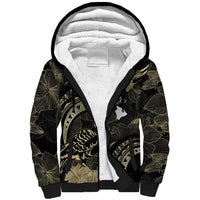 Personalised Hawaii Nene Goose Sherpa Hoodie Hawaiian Map Hibiscus Polynesian Art - Beige