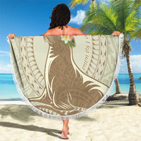 Personalised Hawaii Monk Seal Beach Blanket Polynesian Tattoo With Tropical Flowers - Beige Pastel LT14 - Polynesian Pride