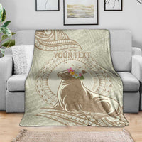 Personalised Hawaii Monk Seal Blanket Polynesian Tattoo With Tropical Flowers - Beige Pastel LT14 - Polynesian Pride