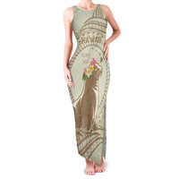 Personalised Hawaii Monk Seal Family Matching Tank Maxi Dress and Hawaiian Shirt Polynesian Tattoo With Tropical Flowers - Beige Pastel LT14 Mom's Dress Beige - Polynesian Pride
