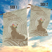 Personalised Hawaii Monk Seal Garden Flag Polynesian Tattoo With Tropical Flowers - Beige Pastel LT14 - Polynesian Pride