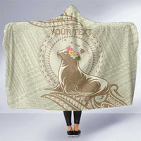 Personalised Hawaii Monk Seal Hooded Blanket Polynesian Tattoo With Tropical Flowers - Beige Pastel LT14 One Size Beige - Polynesian Pride