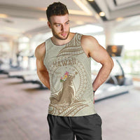 Personalised Hawaii Monk Seal Men Tank Top Polynesian Tattoo With Tropical Flowers - Beige Pastel LT14 Beige - Polynesian Pride
