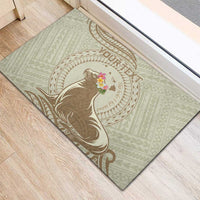 Personalised Hawaii Monk Seal Rubber Doormat Polynesian Tattoo With Tropical Flowers - Beige Pastel LT14 - Polynesian Pride