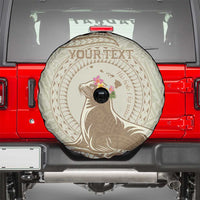 Personalised Hawaii Monk Seal Spare Tire Cover Polynesian Tattoo With Tropical Flowers - Beige Pastel LT14 - Polynesian Pride